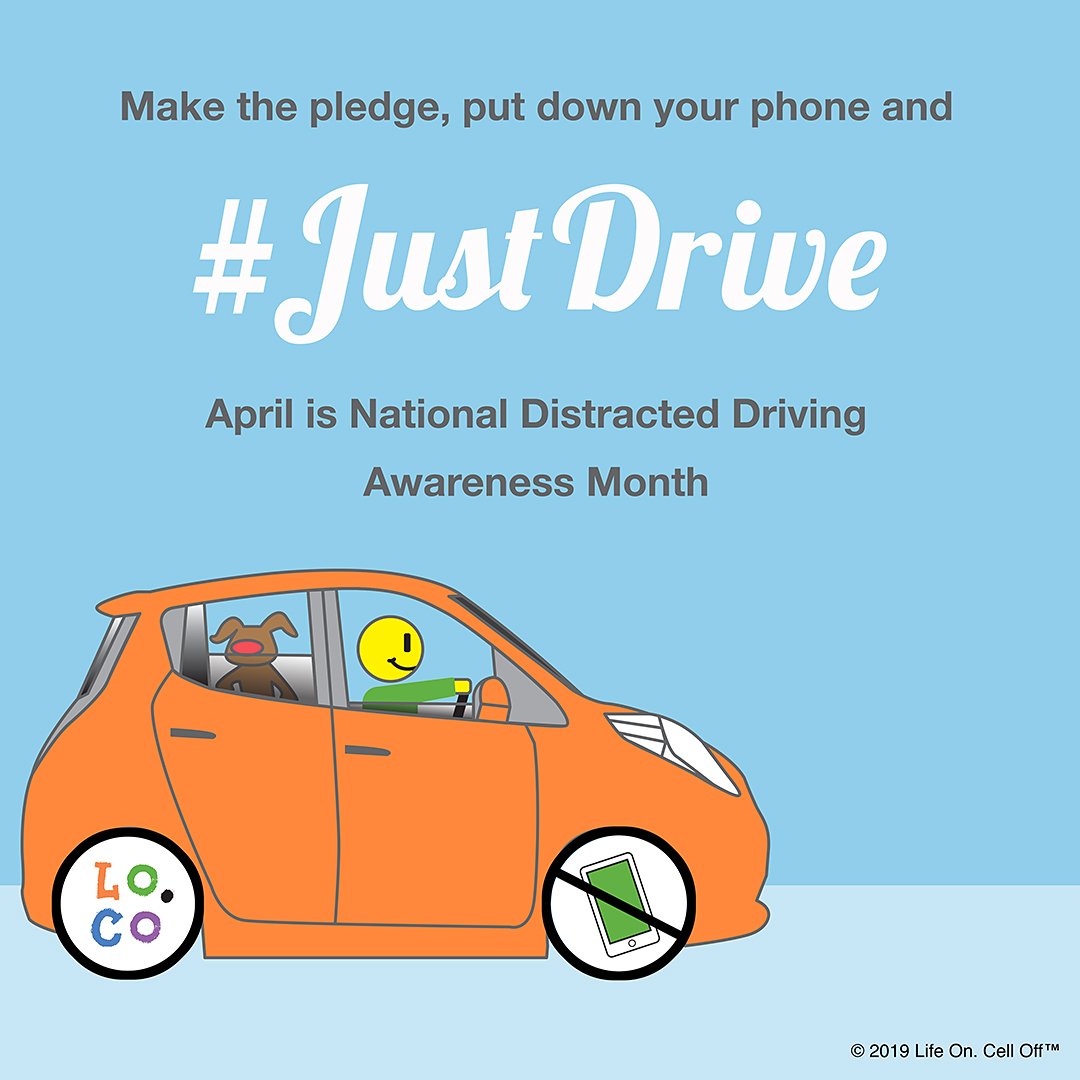 April is National #DistractedDriving Awareness Month! 📵 How many times do you look at your phone while driving? 🧐 Make the pledge today and put your #phone down and #JUSTDRIVE. 
#NationalDistractedDrivingAwarenessMonth #JustDrive #April #DontTextandDrive #GoLoCo #LifeOnCellOff