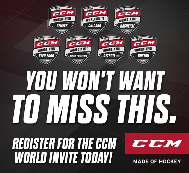 200x85's tweet photo. AAA and AA TEAMS: Early Bird and Multi Team Discounts last for a few more weeks for the @CCMHockey World 🌍 Invites in Chicago, Denver, Nashville, Boston, Sarnia/Port Huron and the Girls Detroit. Visit all our events at https://t.co/8KMsMZPo7B #createnewgoals https://t.co/RQKTp9k2J1