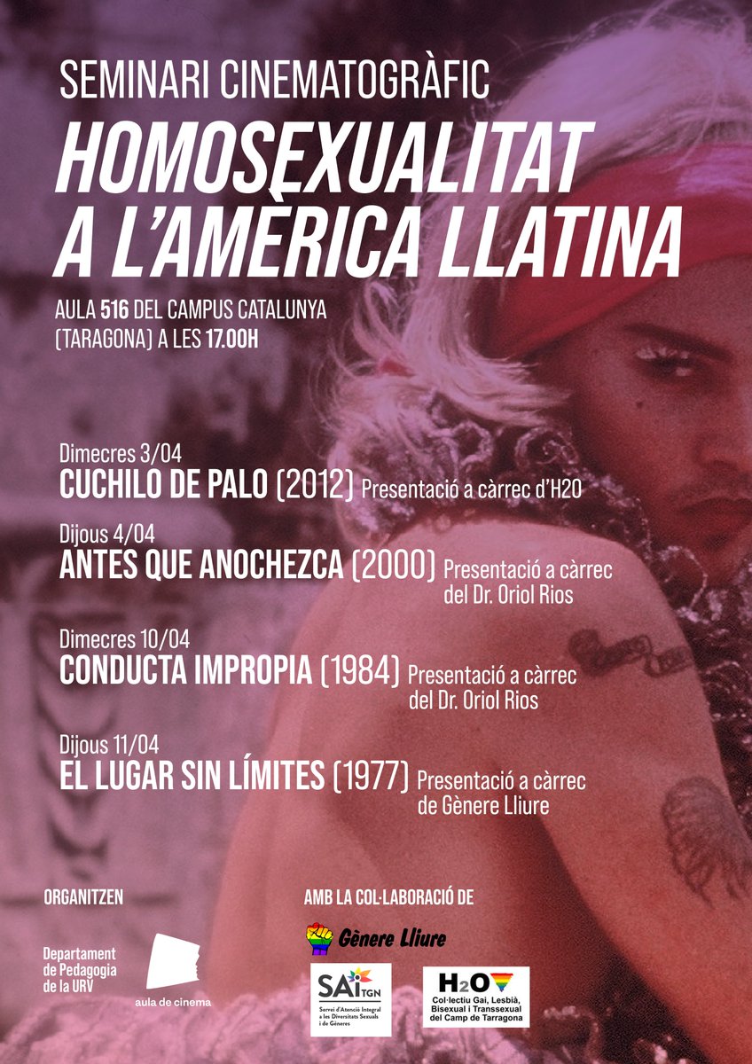 Aquest dimecres s'iniciarà a l'aula de cinema el un nou seminari cinematogràfic "l'Homosexualitat a l'Amèrica Llatina", en col·laboració amb el Departament de Pedagogia.