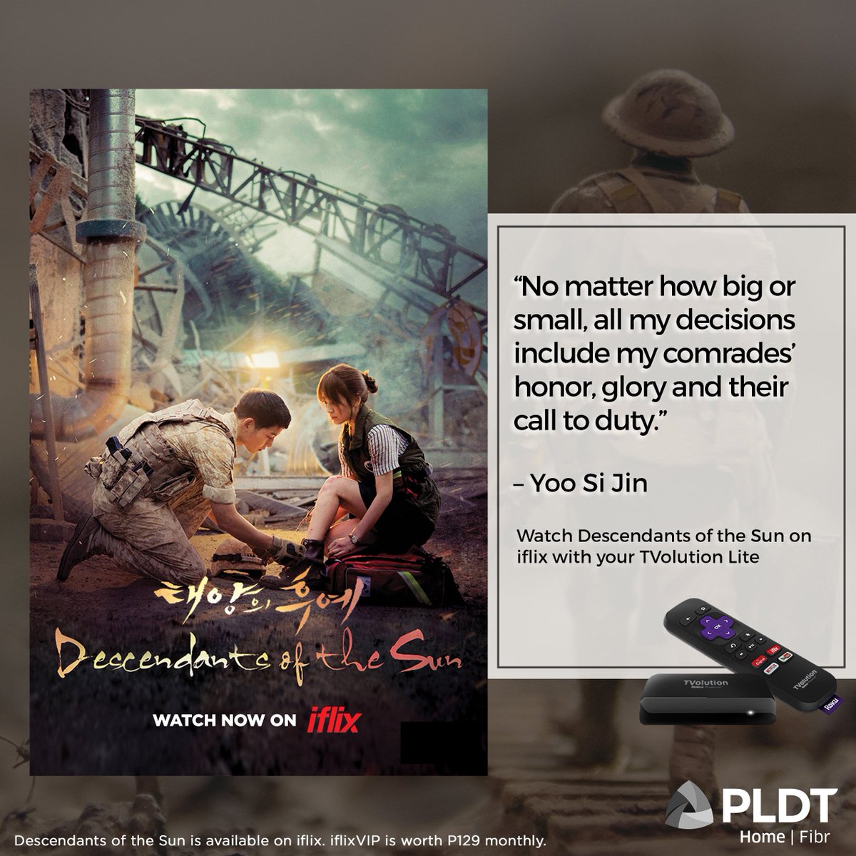 PLDTHome's tweet photo. Date night idea alert! π Everyone loves a good romantic K-drama, so binge watch Descendants of the Sun on iflix today with your TVolution Lite! Experience #AmazingEntertainment powered by PLDT Home Fibr, the Philippines' fastest fixed internet. https://t.co/tPRwRBJuEx