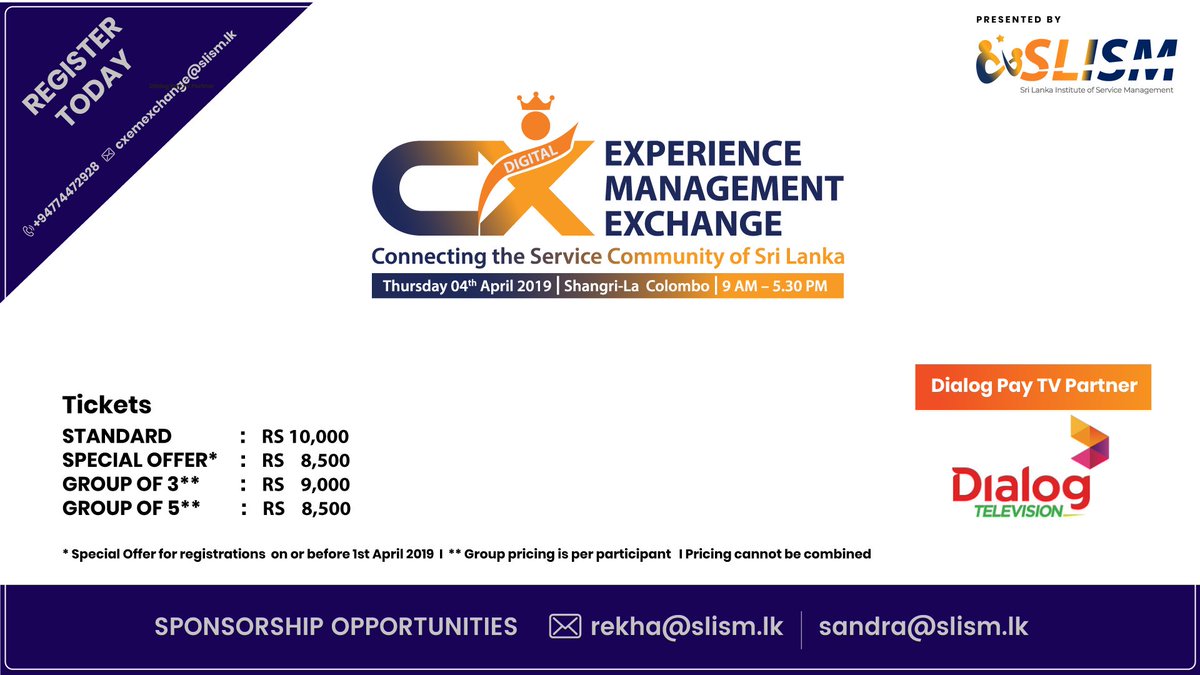 SLISMCE's tweet photo. Welcome aboard Dialog TV - Our Pay TV partner.

Register Now :
https://t.co/8yCwb311v2 … …

#DCEM #SandraDeZoysa #DigitalCEM #SLISM #Customerexperience https://t.co/XBttVMV0C3