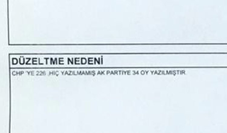 Oy kaydırma yapılan bir sandıktaki düzeltme sonucu: CHP’ye 226, AK Parti’ye 34 oy eklenmiş. Sandık başkanları kamu görevlisiyken, en çok sandık müşahiti AK Parti’de varken, birleştirme işini kamu görevlileri yapmışken Kaydırmaları düzeltme işinden CHP karlı çıkabilir.