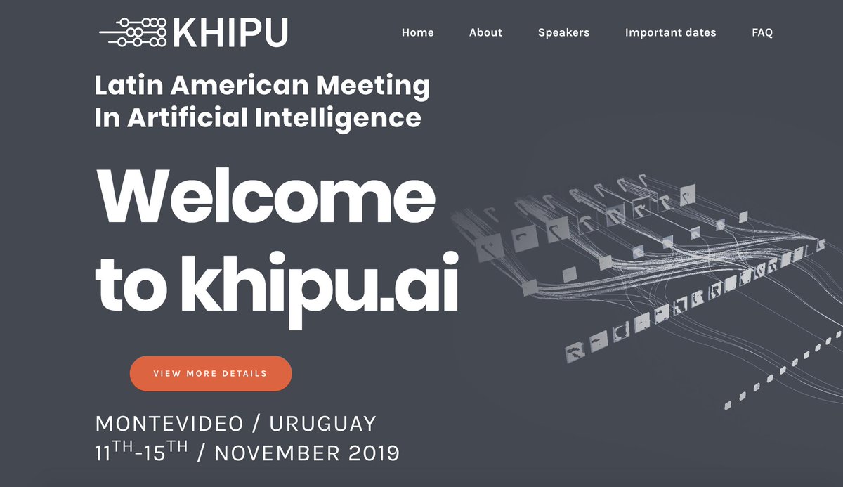 Khipu_AI's tweet photo. Hello world! We are happy to announce the first edition of Khipu: Latin American Meeting in Artificial Intelligence in November, in Montevideo, Uruguay.

Outstanding set of speakers. Applications now open for ALL!

Apply and see details in https://t.co/ZLlAg4B29t #khipu2019 https://t.co/08NUwpfu9w
