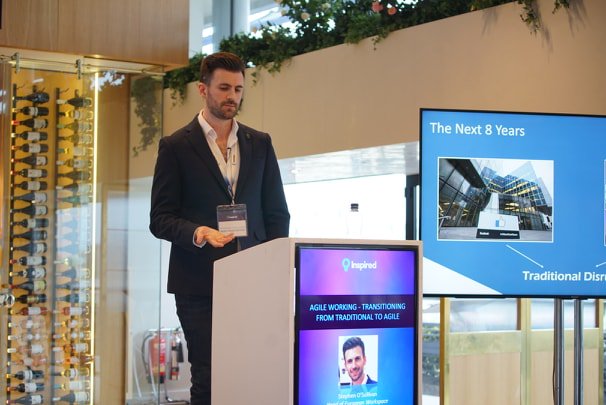 FMINSPIRED's tweet photo. Stephen O'Sullivan, Head of European Workspace at Paddy Power Betfair talks about Agile Working and the "Transitioning from Traditional to Agile" #FM #facman #facilitiesmanagement #fmservices #FMinspired #InspiredBmedia https://t.co/cQxFGFptS2