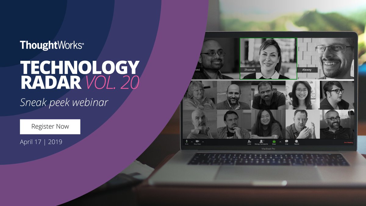 thoughtworks's tweet photo. A brand new edition of the #TWTechRadar is coming soon. Register now for the sneak-peek #webinar. https://t.co/KQxTju8C6V https://t.co/YjoxTeW9sb