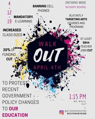 newsdurham's tweet photo. Students across Ontario are planning to walk out of class on April 4 to protest government funding cuts to education. Several schools in Durham have signed up to take part in the Students Say No movement. @brooklinhs_saysno #cutshurtkids

https://t.co/UU5S4zp6YI https://t.co/ja7n6BNPxv