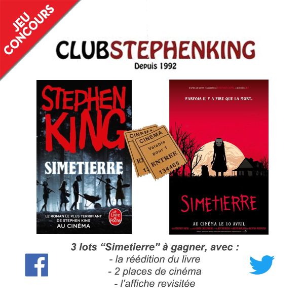 ClubSTEPHENKING's tweet photo. [FR]  #Concours #Simetierre : RT + suivez @ClubStephenKing pour gagner des places de cinéma + le livre + poster 

Détails et concours sur Facebook :
https://t.co/h1MM0mEvCz https://t.co/bW2AAyitEB
