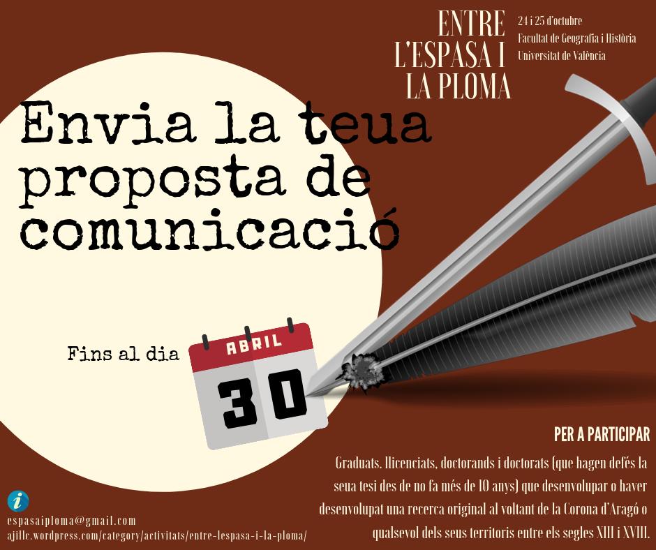 espasaiploma's tweet photo. Atenció ⚠️ Ampliació del termini d'enviament de propostes 🎉
Acollim més resums fins al 30 d'abril! 🗓 Si no has arribat a temps, anima't a presentar la teua investigació sobre llengua, literatura i/o història de la Corona d'Arago de l'edat mitjana i medieval 😉 https://t.co/mF7GgvvsbB