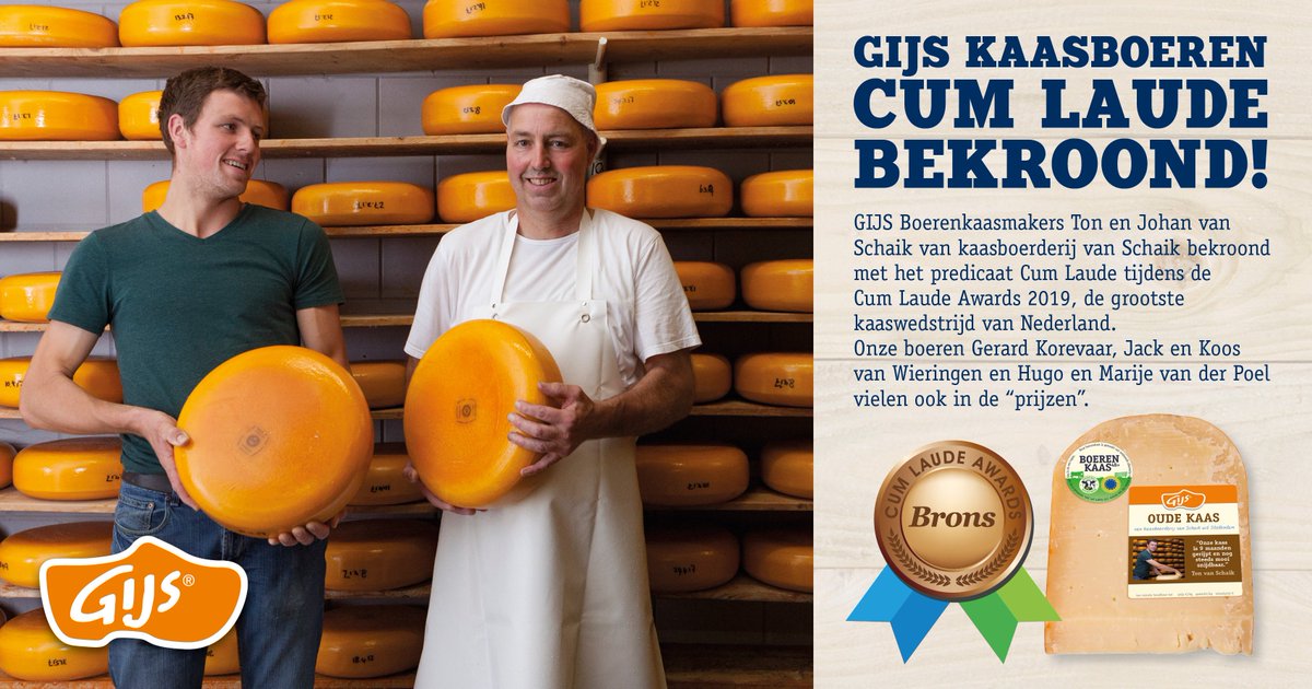 GIJS boerenkaasmakers Ton en Johan van Schaik van #kaasboerderij van Schaik bekroond met het predicaat #CumLaude tijdens de #CumLaudeAwards 2019, de grootste kaaswedstrijd van Nederland. 6 april #openstal bij Ton en Johan in #stellendam #lekkervangijs   <a href="/plussupermarkt/">PLUS Supermarkt</a>