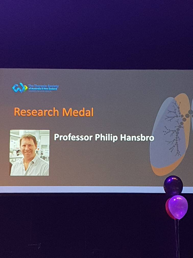 HansbroResearch's tweet photo. We are so proud to announce that Professor Philip Hansbro has just been awarded the TSANZ Research Medal for 2019. This award is given once per year to one person in recognition of their outstanding contribution to respiratory research. https://t.co/Bh8LnPH5lw