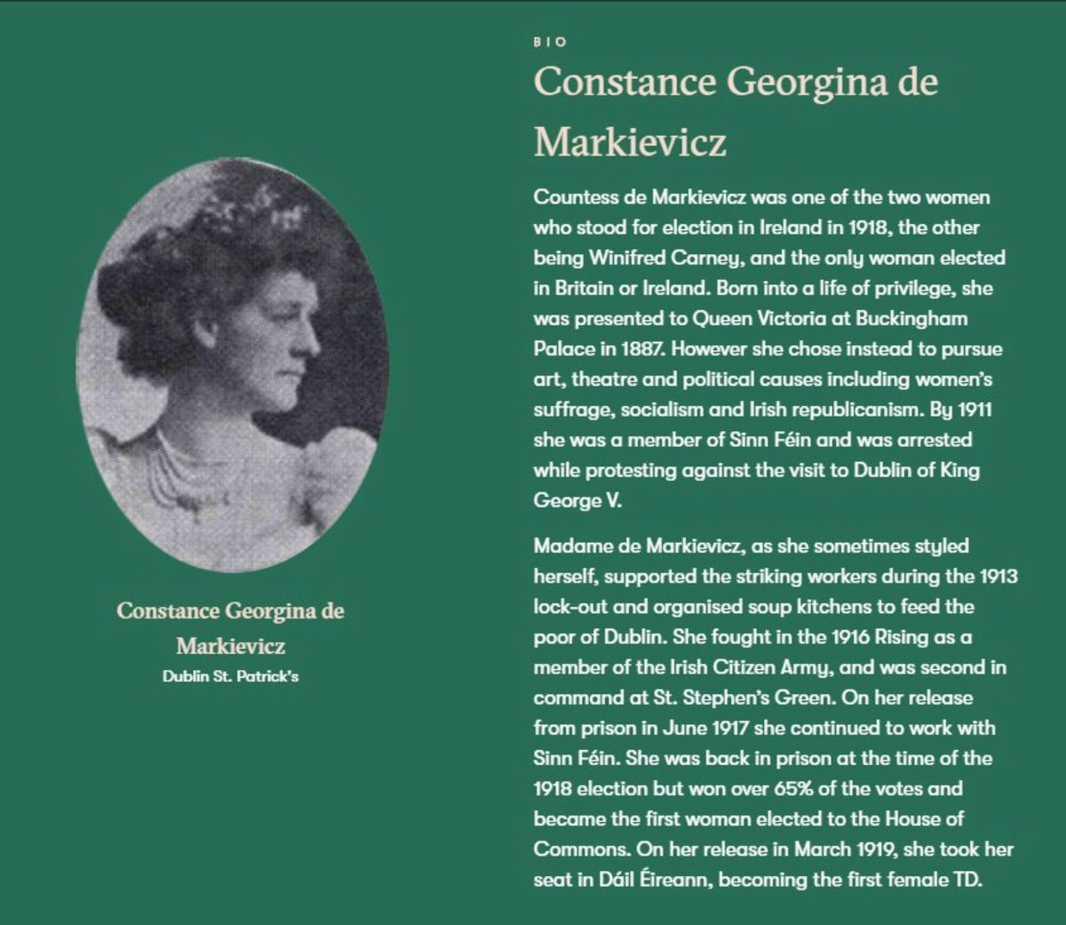 OireachtasNews's tweet photo. #OnThisDay - 2nd April 1919 - Countess Markievicz was appointed Minister for Labour - making her the first female cabinet member in Western Europe &amp; the first female Minister appointed to the #Dáil - To read more, visit our #Dáil100 site at https://t.co/Mtwdajc9E5 #seeforyourself https://t.co/lXF3Ble4IV