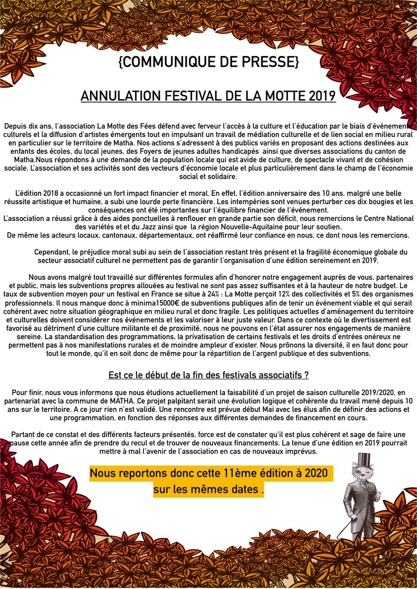 LamottedesFees's tweet photo. ANNULATION FESTIVAL DE LA MOTTE 2019 ! Aider la Motte et soutenir la culture en milieu rural : https://t.co/x3UhinhAwi 
crowdfunding : Totes bags, affiches et T-shirt vous y attendent ! https://t.co/MRmbTFbV34
