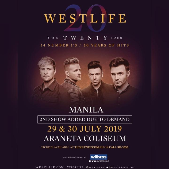philconcerts's tweet photo. #WESTLIFEManila2ndShow 

July 29, 2019 at @TheBigDome. Tickets available starting April 13 via https://t.co/c80wJH9iwr and outlets.

Presented by @WilbrosLive https://t.co/2gNnzklIYd