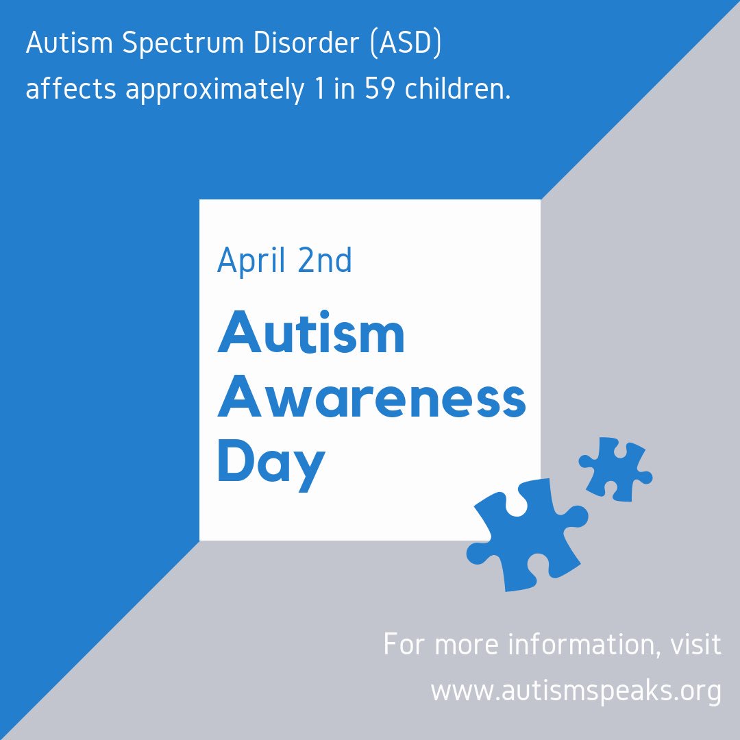 Today is World Autism Awareness Day 💙🧩 ASD affects approximately 1 in 59 children.