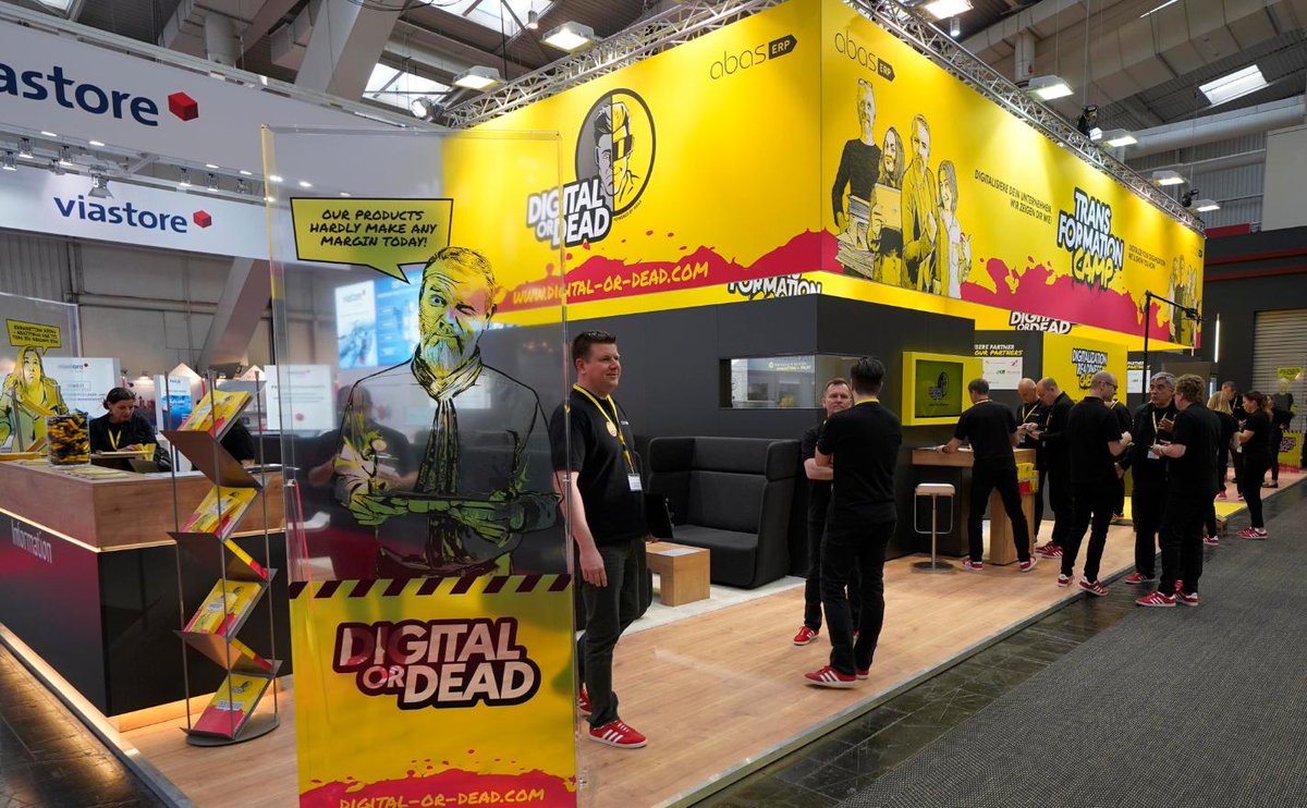 abasERP_France's tweet photo. [💼 DAY 2 - #HM19] Deuxième jour de salon pour @abasERP au #hannovermesse 💥 Ne manquez pas l'opportunité de déterminer votre degré de maturité numérique 🌡 au #TransformationCamp 🏕 d' #abasERP (Halle 7, Stand B 40). 
#digitalordead 👾💀 #industrie40 
🔗 https://t.co/g8Q6oQf9a2 https://t.co/LWqgLR7676