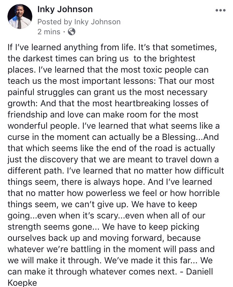inkyjohnson's tweet photo. I’ve learned that no matter how difficult things seem, there’s always hope...... https://t.co/CFL43NabYr