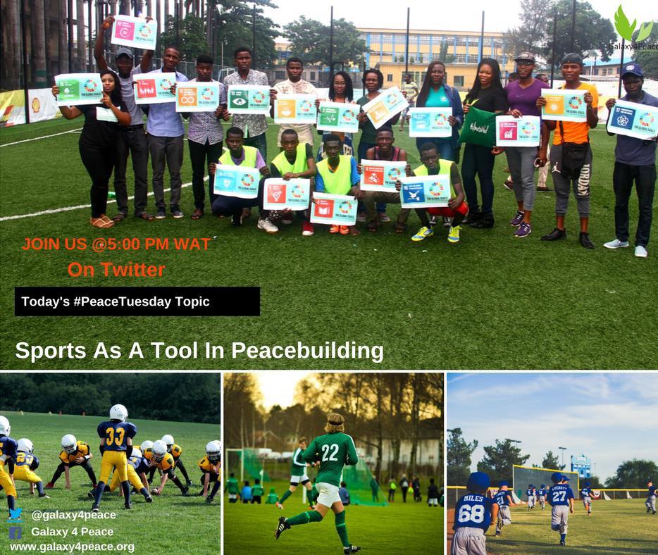 galaxyforpeace's tweet photo. Sport is well known for improving psychological health. But did you ever hear about sport as a peacebuilding mechanism?
Join our #PeaceTuesday convo, where we will discuss "Sports as a Peacebuilding Tool" 5PM WAT
#Sport4SDGs #WhiteCard #PLAY4PURPOSE #IDSDP2019 #PeaceTuesday https://t.co/rBqfE4arCx