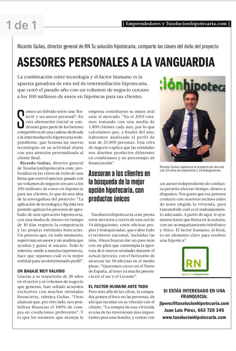El candidat a la Cambra de Comerç <a href="/ricardogulias/">Ricardo Gulias</a>, aquesta setmana apareix a la Revista Emprendedores. En ell parla del factor humà i la tecnologia com a motor del sector hipotecari.
Podeu conèixer més d'ell, i saber com votar-lo, al nostre web.
anemperfeina2019.com/ricardo-gulias/