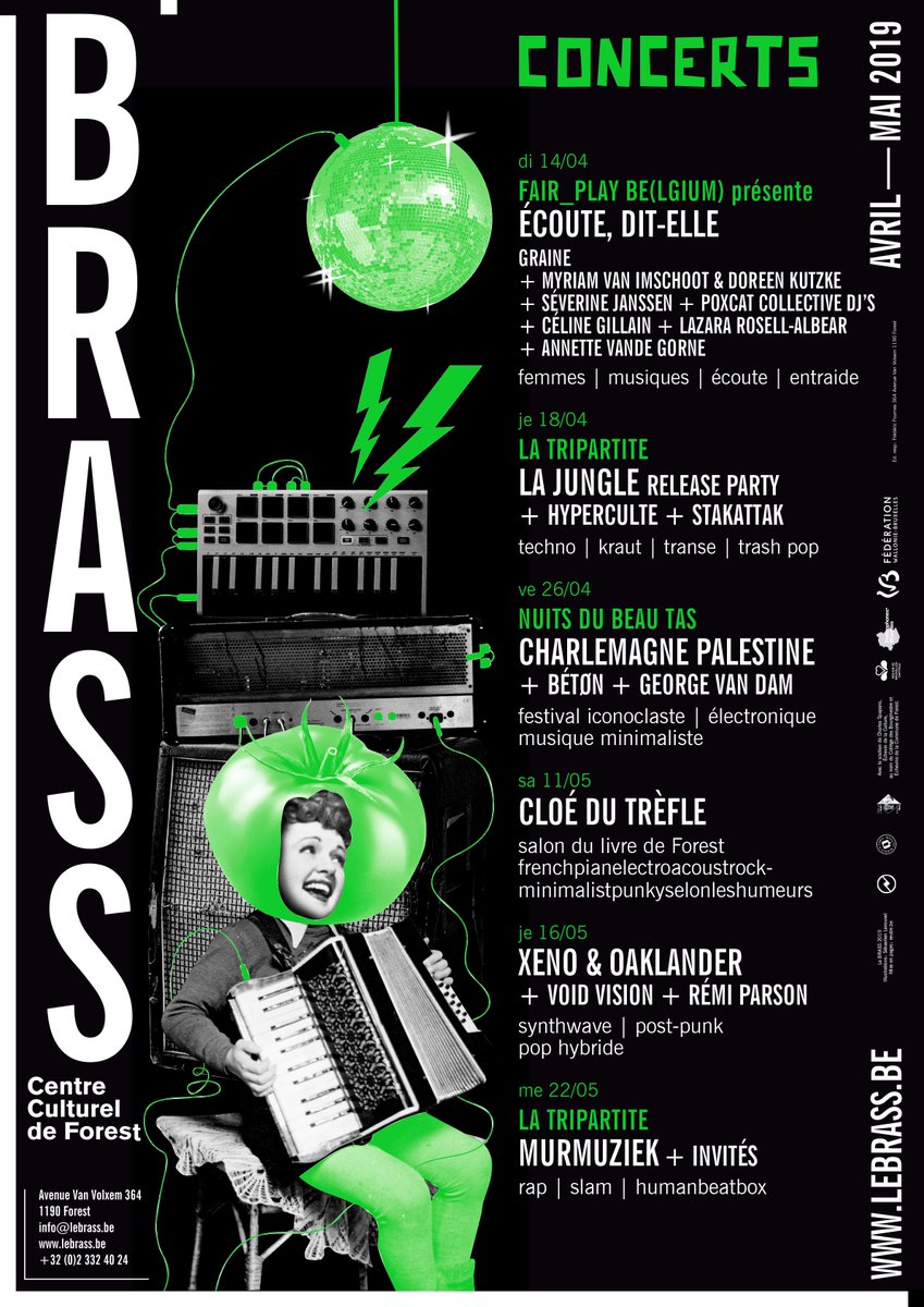 #Concert | À vos agendas! #MusiqueElectronique, #Syntwave, #PostPunk, #Minimalisme, #Féminisme, #Kraut, #Transe, #Rap, il y en aura de toutes les couleurs 🎤

En savoir plus ➡️ lebrass.be/agenda/#musique    

#1190be #lebrass #Bruxelles