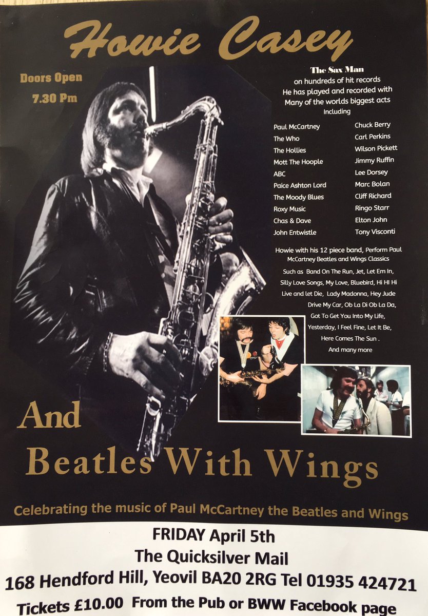 QuicksilverMail's tweet image. We’ve been a bit quiet on the Twitter front of late - We are coming back with a bang and to celebrate we have a great night planned this Friday. Howie and his 12 piece band perform fantastic hits from Paul McCartney, The Beatles and The Wings + many more. Contact us for tickets