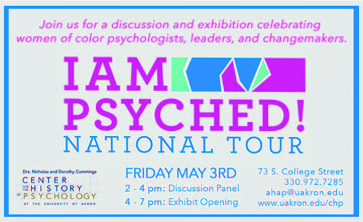 Save the date for I am Psyched! Visit the CCHP on Friday, May 3 for a panel  discussion from 2-4pm, followed by an exhibit opening & reception from 4-7pm.  #IamPsychedTour #IamPsyched