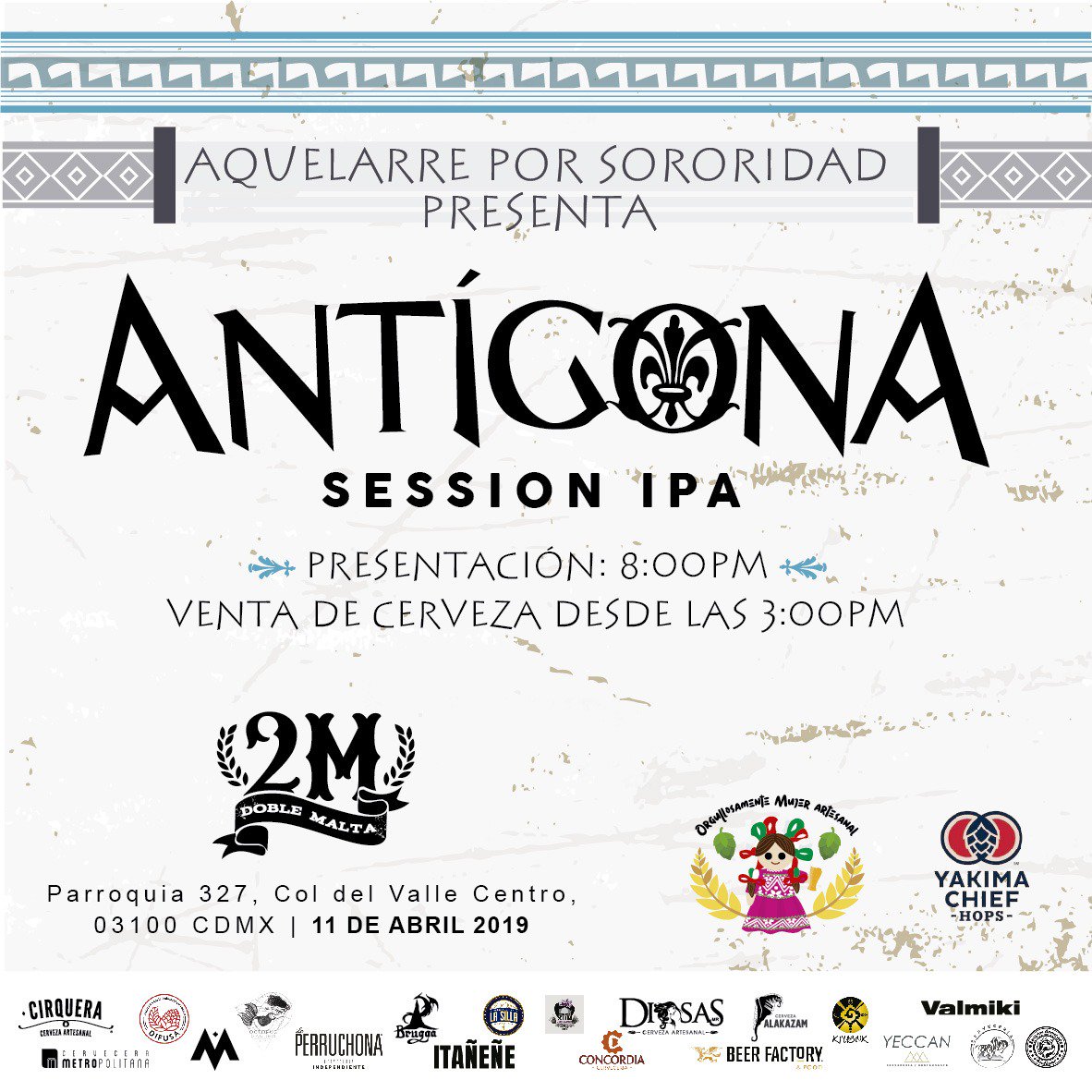#Entérate ¡El #taptakeover de la #cerveza "Antígona" una Session IPA, está listo! Es el resultado de la colaboración de #CerveceríaBrugga con otras talentosas mujeres cerveceras artesanales mexicanas. Te esperamos el sábado 11 de abril en <a href="/doblemaltamx/">Doble Malta</a> a partir de las 15:00 hrs