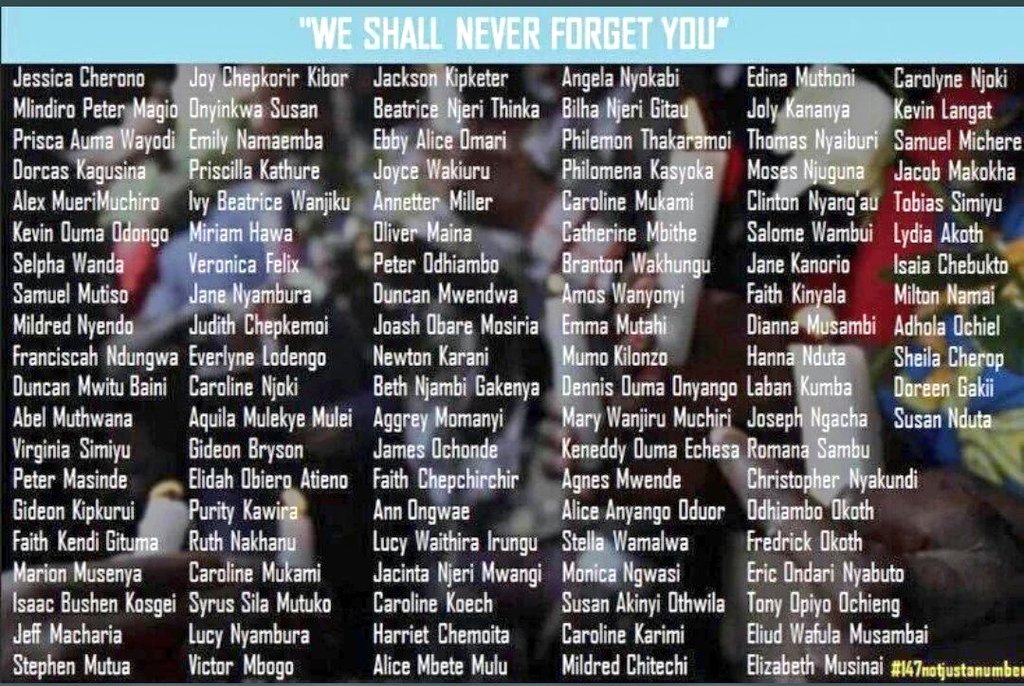 SkyThe5th's tweet image. Four years since they left us and their memories are just fresh #GarissaUniversityAttack was the worst cruel act of  cowardice. #147NotJustANumber #RIPcomrades in our minds you remain. 😭😭 #WeShallOvercome