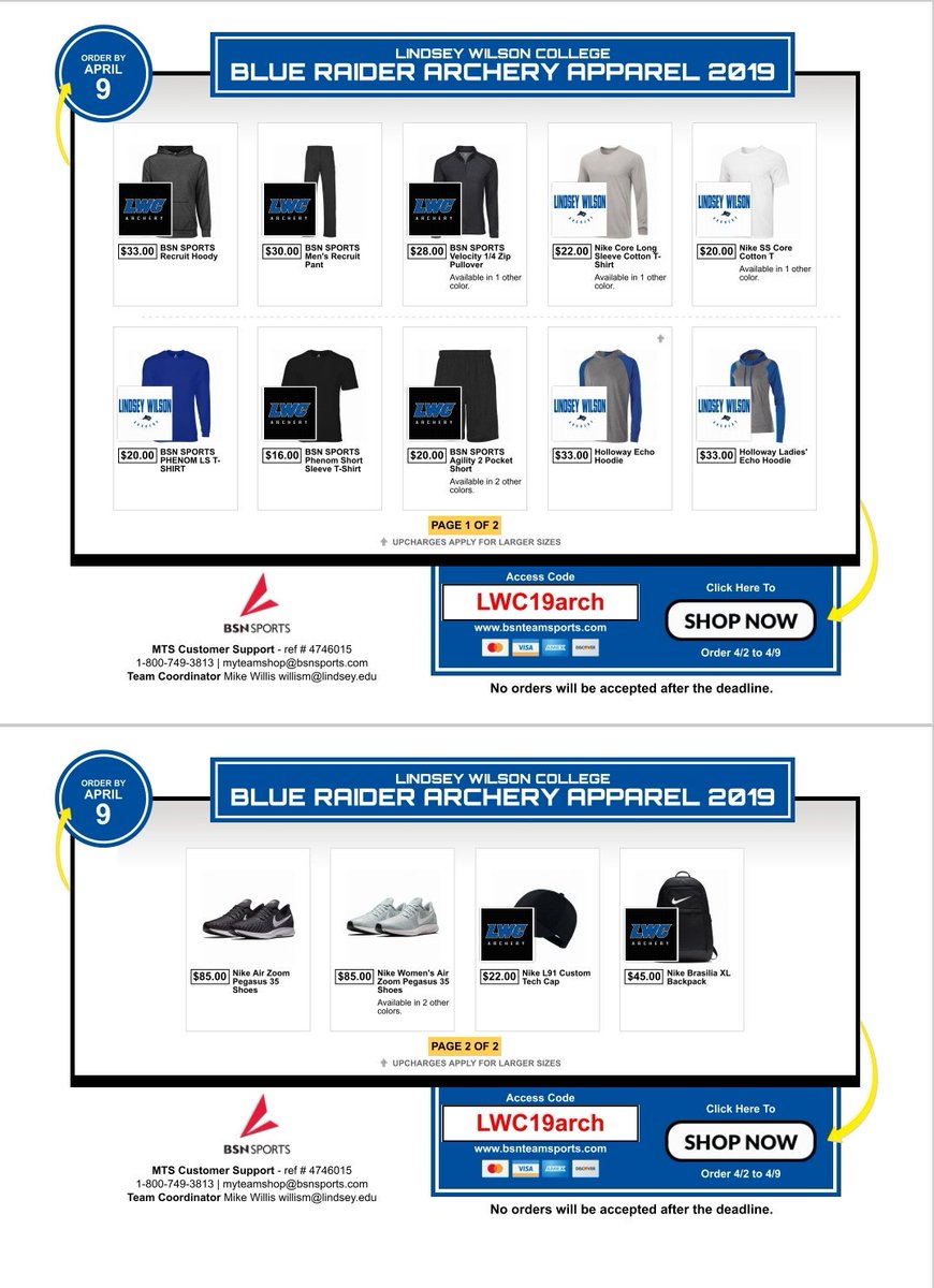 BLUE RAIDER ARCHERY APPAREL 2019 is now open!
Find items that I've picked out specifically for our team.
There is also spiritwear available for your family and friends.
Check out the shop details below.

Shop Now: bsnteamsports.com/v3/shop/team_s…

Store Open From: April 2 - April 9