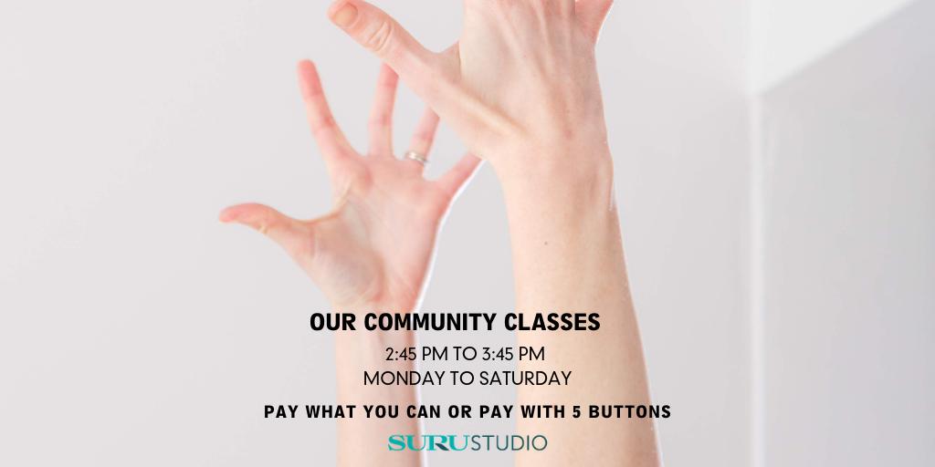 studiosuru's tweet photo. We offer #bartonvillage pay what you can community classes every day of the week. The truly marginalized are able to pay with 5 buttons. We're asking for donations of $1 per button. Any extra at the end of the month will go toward 541 Eatery &amp; Exchange https://t.co/4vc03T3cz3