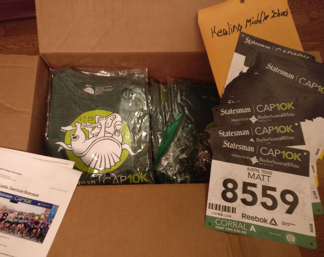 KealingXC's tweet image. Cap10k bibs are here for 53 Kealing runners! Pick them up from Mrs. Jones this week. Looking forward to a great race this weekend.