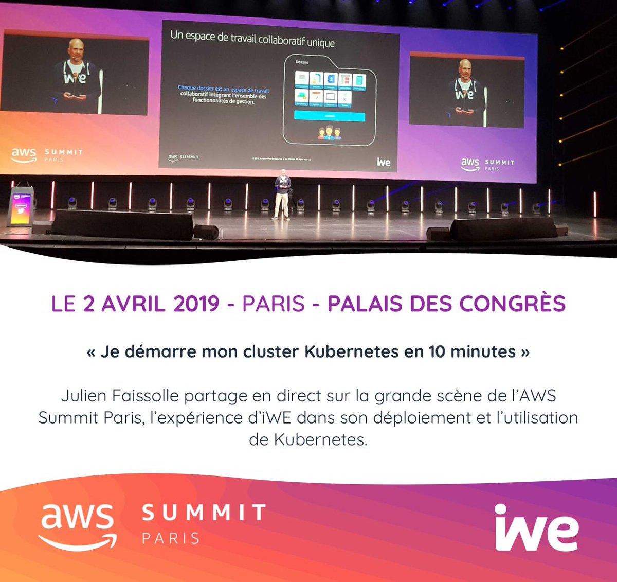 iWE_io's tweet photo. En direct de l'#AWSSummit avec notre chief architect @jfaissolle @AWSFrance https://t.co/SQDp9KkxBm