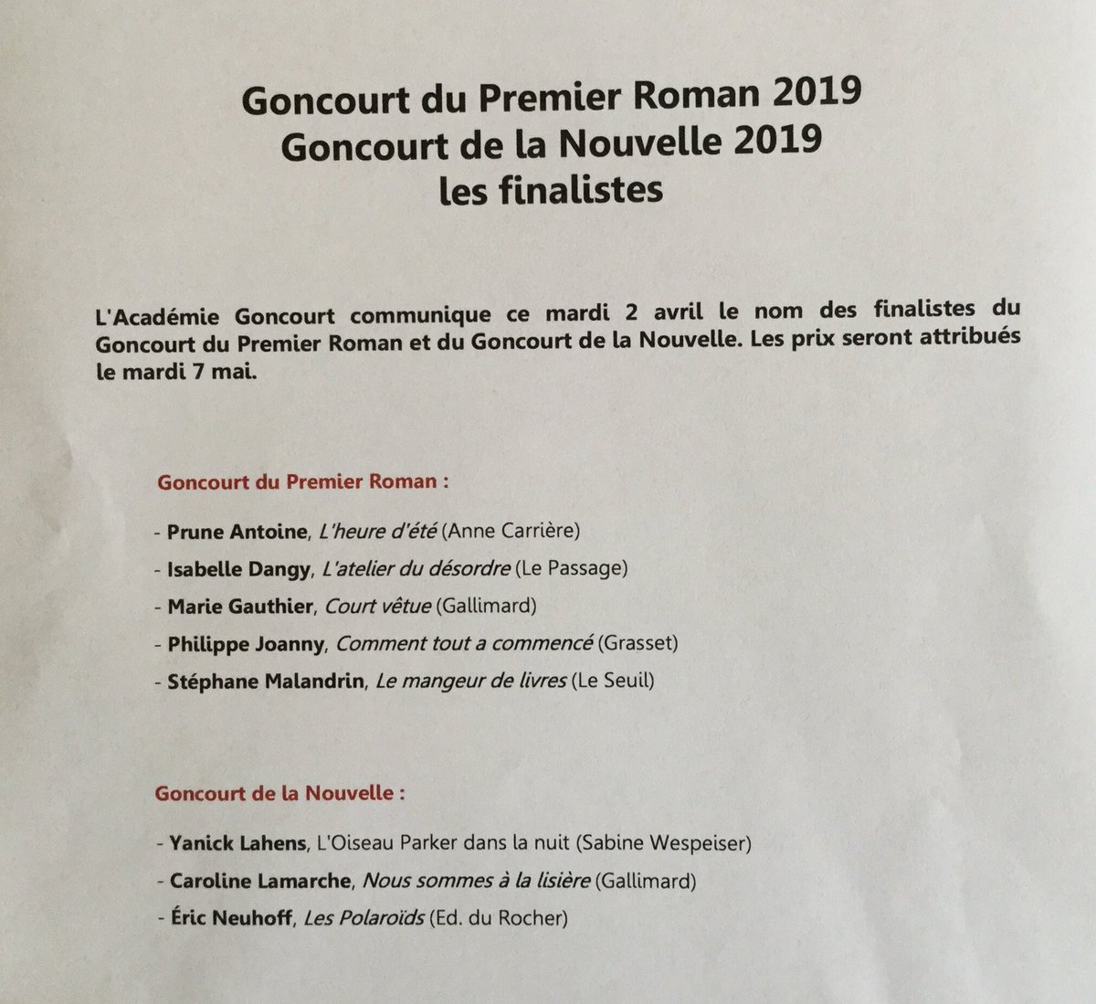 Goncourt du premier roman, Goncourt de la nouvelle : les finalistes !