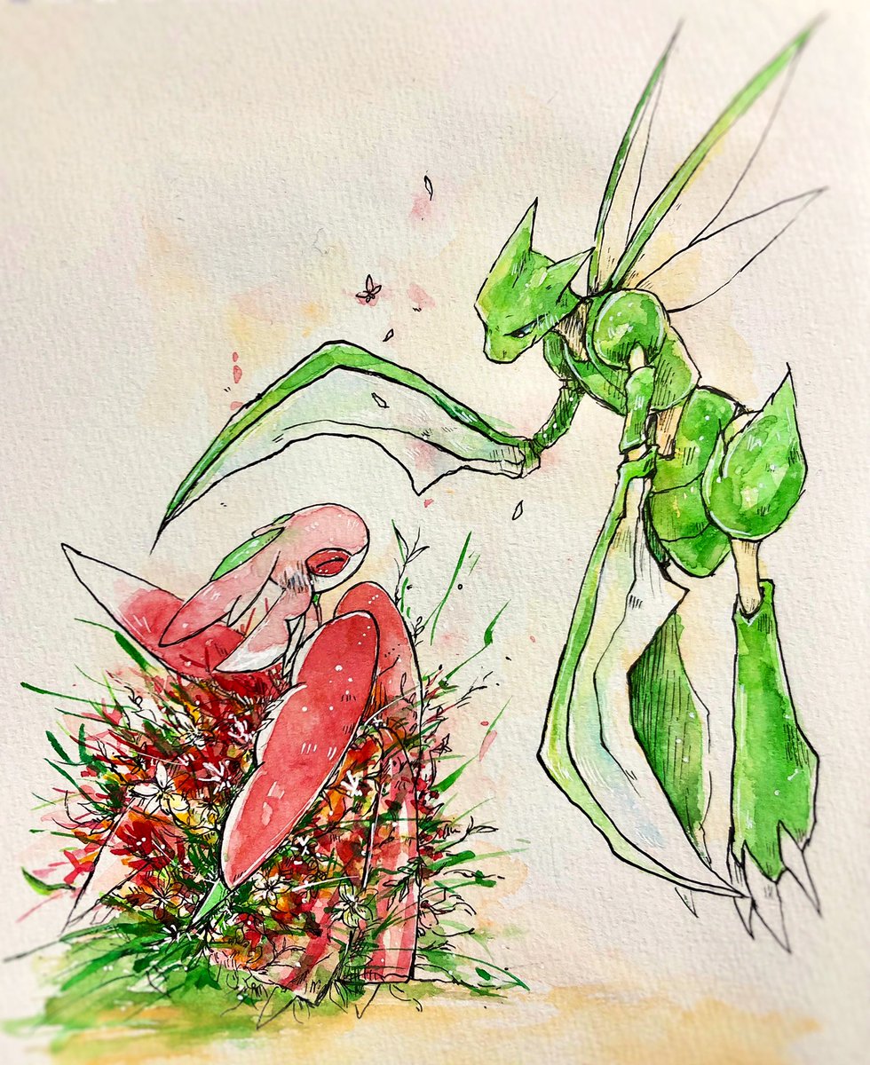pokemon (creature) flower no humans traditional media claws red flower looking at another  illustration images