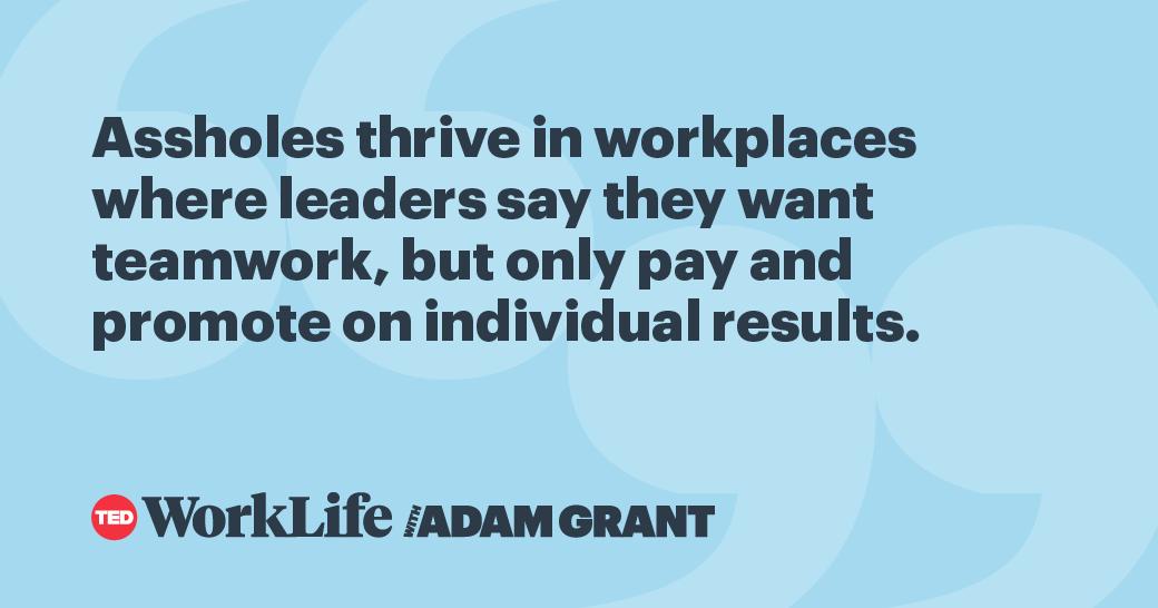 AdamMGrant's tweet image. The mark of a great culture: zero tolerance for assholes, even if they're stars.

It's good to be demanding—by all means, have high standards.

But there's no excuse for demeaning—making people feel disrespected and devalued.

#TuesdayMotivation #WorkLife smarturl.it/WorkLifeseason2