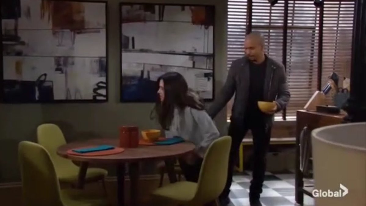 antigonea's tweet photo. Devon checks up on Lola. Such a good boss! She's doing her best to convince him she's strong enough to handle head chef duties. He's skeptical but eventually gives his ok. #YR #HamiltonWinters https://t.co/VBJzRfR16D