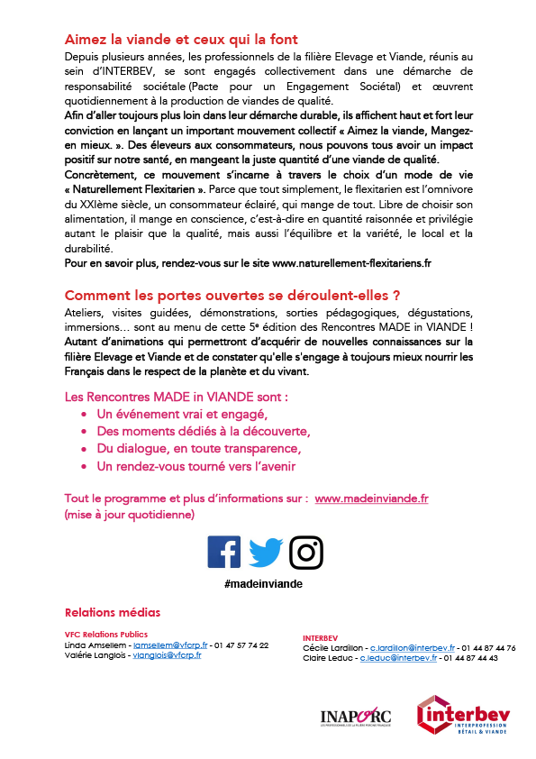 Interbev_fr's tweet photo. "Aimez la viande et ceux qui la font" avec les Rencontres #MadeinViande 2019.
Du 22 au 29 mai, les professionnels de la filière #Élevage et #Viande ouvrent leurs portes au public pour partager leur savoir-faire et transmettre leur passion.
➡️ CP : https://t.co/3DsTWRUkzf https://t.co/l5D2Rvadjr
