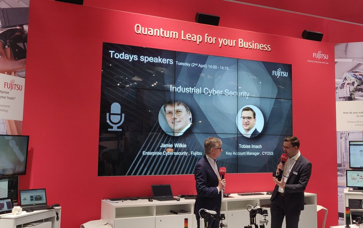 bitcoinboss21's tweet photo. Spannendes Interview auf der @Fujitsu_DE Bühne über den "Faktor Mensch in der #Cybersecurity". 👨💻🤖Danke an Jamie Wilkie von #Fujitsu & Tobias Imach von der #CYOSS! 👍
#HMFJ19 #Cyber #HannoverMesse #Fujitsu https://t.co/bfx6Dc39yF