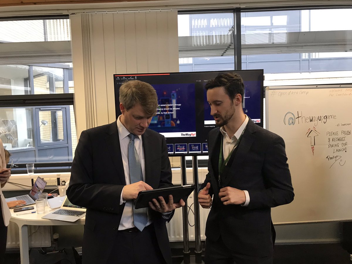 jon_hazell's tweet photo. #opendatacomp Fantastic to see the results of the @educationgovuk SBRI competition with @CSkidmoreUK talking to the winners @thewayupgame and @_AccessEd hosted by @EdspaceHoxton    @innovateuk @UKRI_News @SBRI_InnovateUK @KTNUK https://t.co/otwT06wpIT