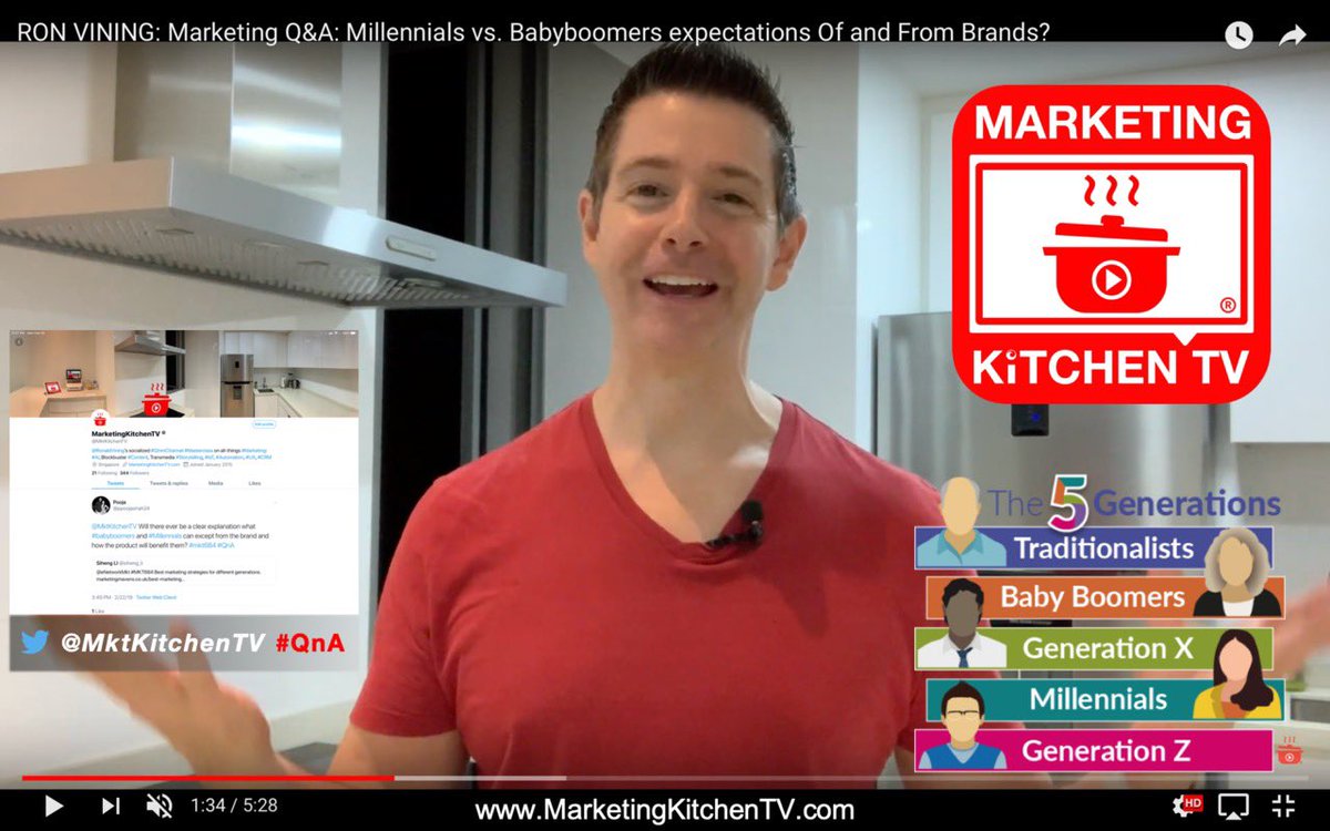 RonaldVining's tweet photo. #Millennials vs #Babyboomers expectations Of &amp; From #Brands?
Welcome back Marketing Chefs! The 5th, https://t.co/lyjlj1LIHi YouTube &amp; @MktKitchenTV Twitter #QnA, continues series!
Your All-Things #Marketing Host, Ron Vining, Answers your Questions! 
WATCH: https://t.co/iO8cuvTSwU https://t.co/tIJsdQIJSs