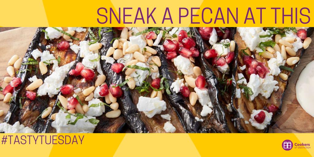 It's #TastyTuesday and tonight it's #Veggie! Take a PECAN at this Pecan Aubergine with Pine nuts and Pomegranate 🤤 from <a href="/BigGreenEgg/">Big Green Egg</a> 🥚 You are going to love it ❤️

biggreenegg.co.uk/blog/recipes/a… 

#Foodie #FoodPorn #Veggie #Healthy #Health #NomNom #Recipe #GoodFood