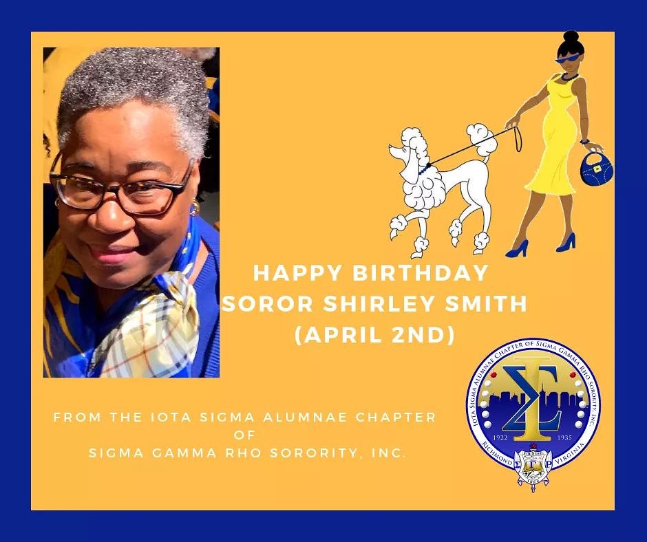 SGRHO_IotaSigma's tweet image. The Incomparable Iota Sigma Chapter would like to wish our very own beautifully sophisticated Soror Shirley L. Smith a royal birthday!!!💛💙🐩💛💙🐩💛💙🐩😘#eeyip #sgrho #rvapoodles