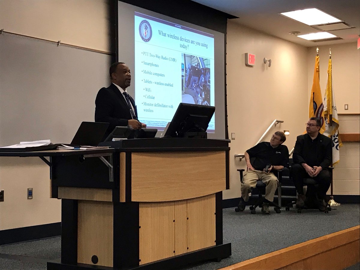 GDTelehealth's tweet photo. William Drew of @NJOHSP is kicking off the conference on "Advancing EMS Response Through use of Wireless Broadband Technology" @ Rowan College this AM.
@FirstNet #GDeBridge #Telemedicine https://t.co/ZHHGDjBpLk