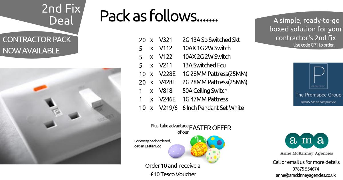 anniemckinney's tweet image. Check out these great #contractor packs available from The Premspec Group. Get your contractors out the door quickly with their 2nd fix items..... and get yourselves an Easter treat on me. 
Want to know more... drop me a message or give me a call. 

#electricalwholesale #2ndFix
