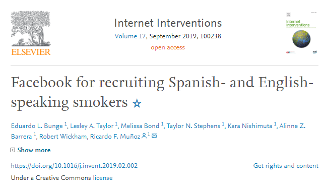 iInterventions's tweet photo. New article about using facebook as research recruitment tool: Facebook for recruiting Spanish- and English-speaking smokers https://t.co/OQPUD4pvlR #smoking #facebook #researchrecruitment #internetinterventions #behaviouralhealth https://t.co/VJagvmBnRw