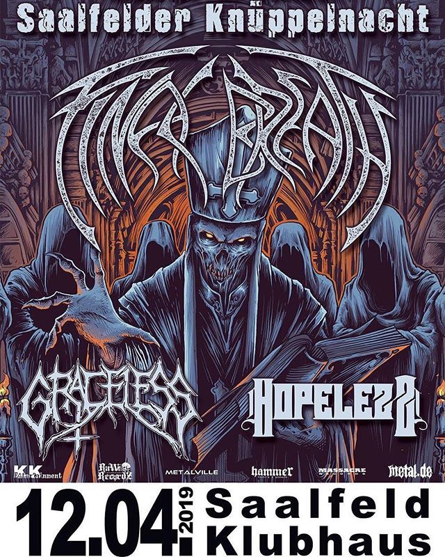 We´re Back 💥 Das 1. Konzert 2019 findet bei der Saalfelder Knüppelnacht statt. Mit dabei sind @finalbreathofficial &amp; <a href="/graceless/">graceless</a>.deathmetal . 
Das wird der O-B-E-R-K-N-A-L-L-E-R 🤟

Tickets gibt es bei Eventim: bit.ly/2uF3D4b 
@saalfeld_metal @hammerbooking <a href="/massacre/">massacre</a>…