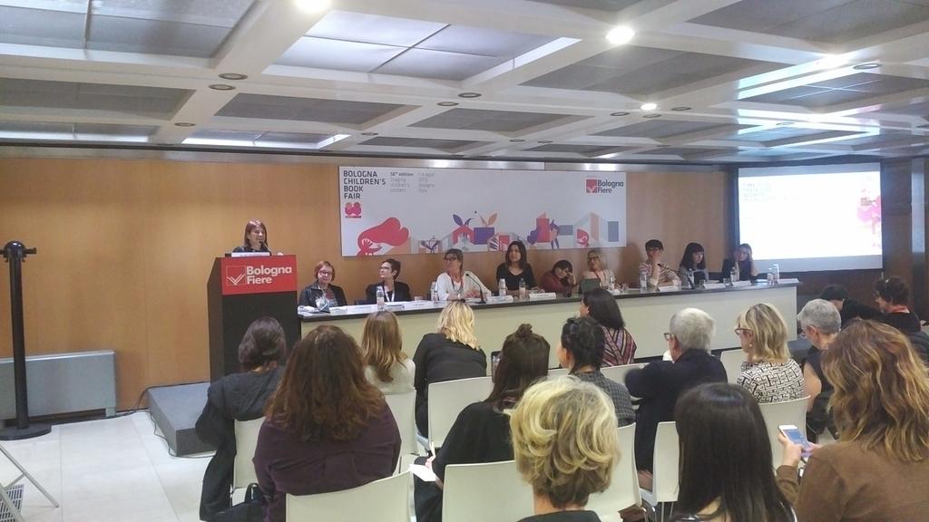 ada3ves's tweet photo. Elena Pasoli introducing #TimeIsOnTheirSide #women in #children's #books panel, moderated by @mariarussonyt @BoChildrensBook #BCBF19 on how strong women are becoming a focal point in children's #literature in #bologna @Maumol @LaStampa https://t.co/TptkXERG9Z