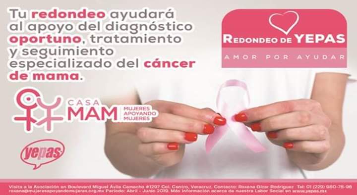 Mujeresapoyando's tweet photo. ¿Sabías que el cáncer de mama puede ser curable si se detecta a tiempo?

Es por eso que con tu redondeo en cualquier sucursal de @Yepas #Veracruz #BocaDelRio  Estarás apoyando a una mujer en la prevención, diagnóstico oportuno y seguimiento contra el cáncer de mama. https://t.co/n9wtRvqXbg