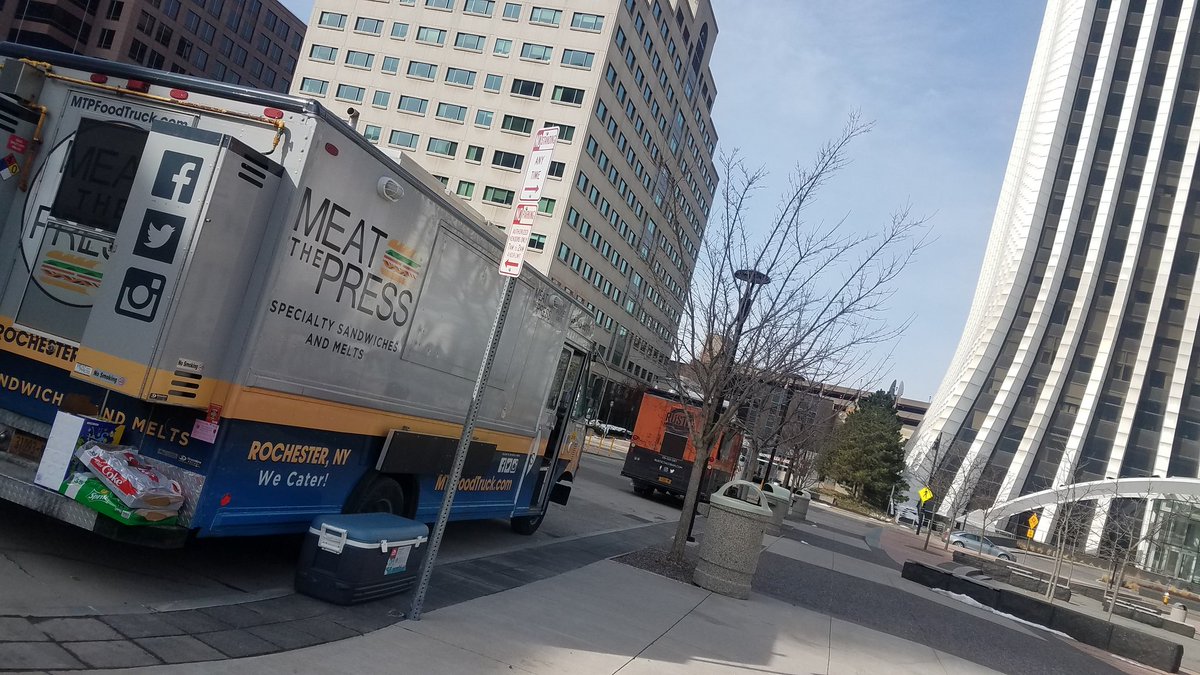 meatthepress's tweet photo. Were downtown on elm for lunch today. 1130 to 130. Hope to see you out. #rocbft #roc #foodtruck #ronburgundy https://t.co/U9PoVWOAWz