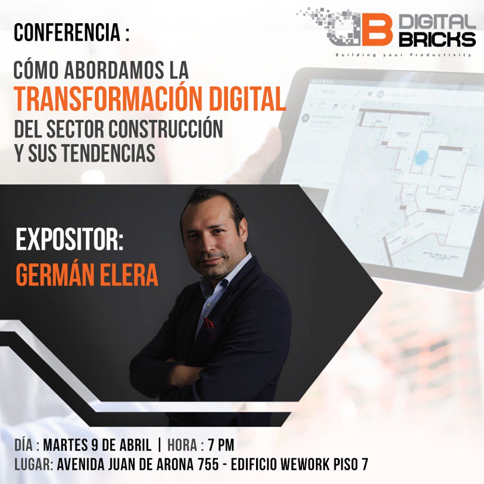 DigitalBricks17's tweet image. Entérate de las tendencias y de cómo podemos abordar la transformación digital del sector construcción.

Pre -inscripciones: bit.ly/2OGOiJM 
Dia: Martes 9 de abril en el #wework Juan de Arona - Lima

#DigitalBricks #Constructech #FINALCAD #TransformationDigital