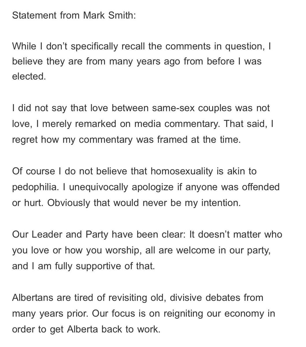 Statement from Mark Smith regarding old audio comments. #ableg #abvote